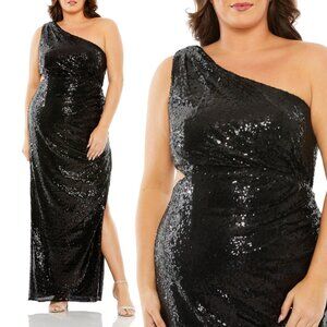 Mac Duggal 68539 Size 14W 14 Sequin One Shoulder Long Maxi Gown Evening Dress